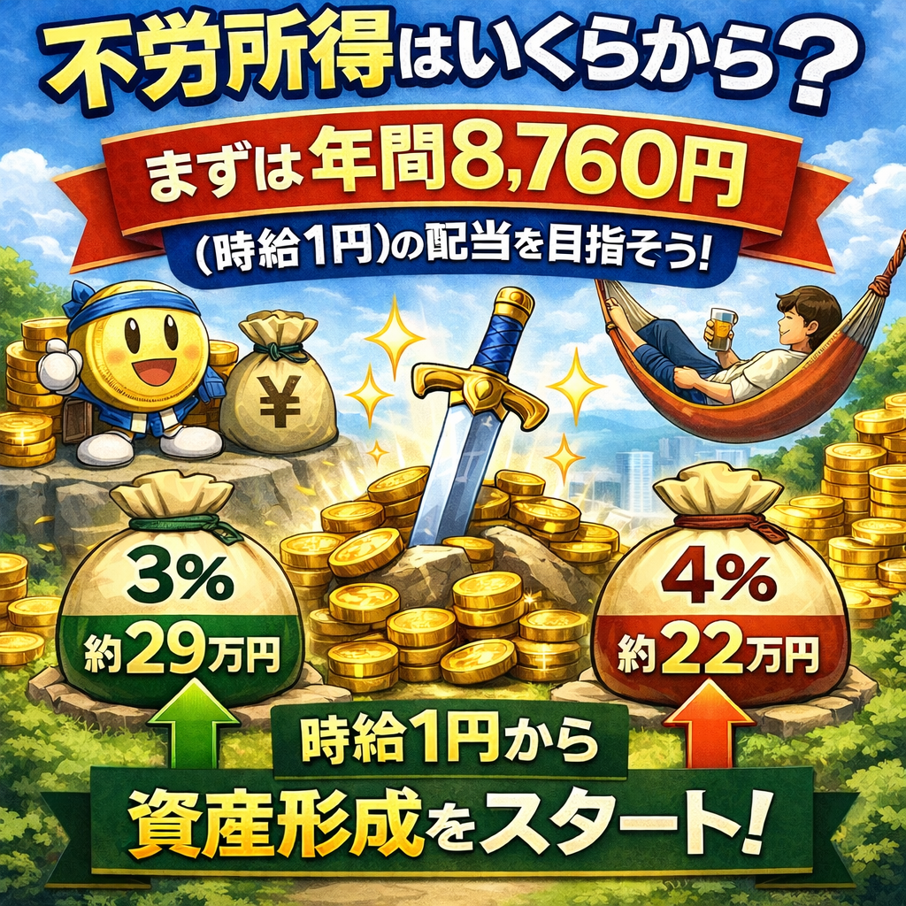 【不労所得はいくらから？】まずは年間8,760円（時給1円）の配当を目指す理由