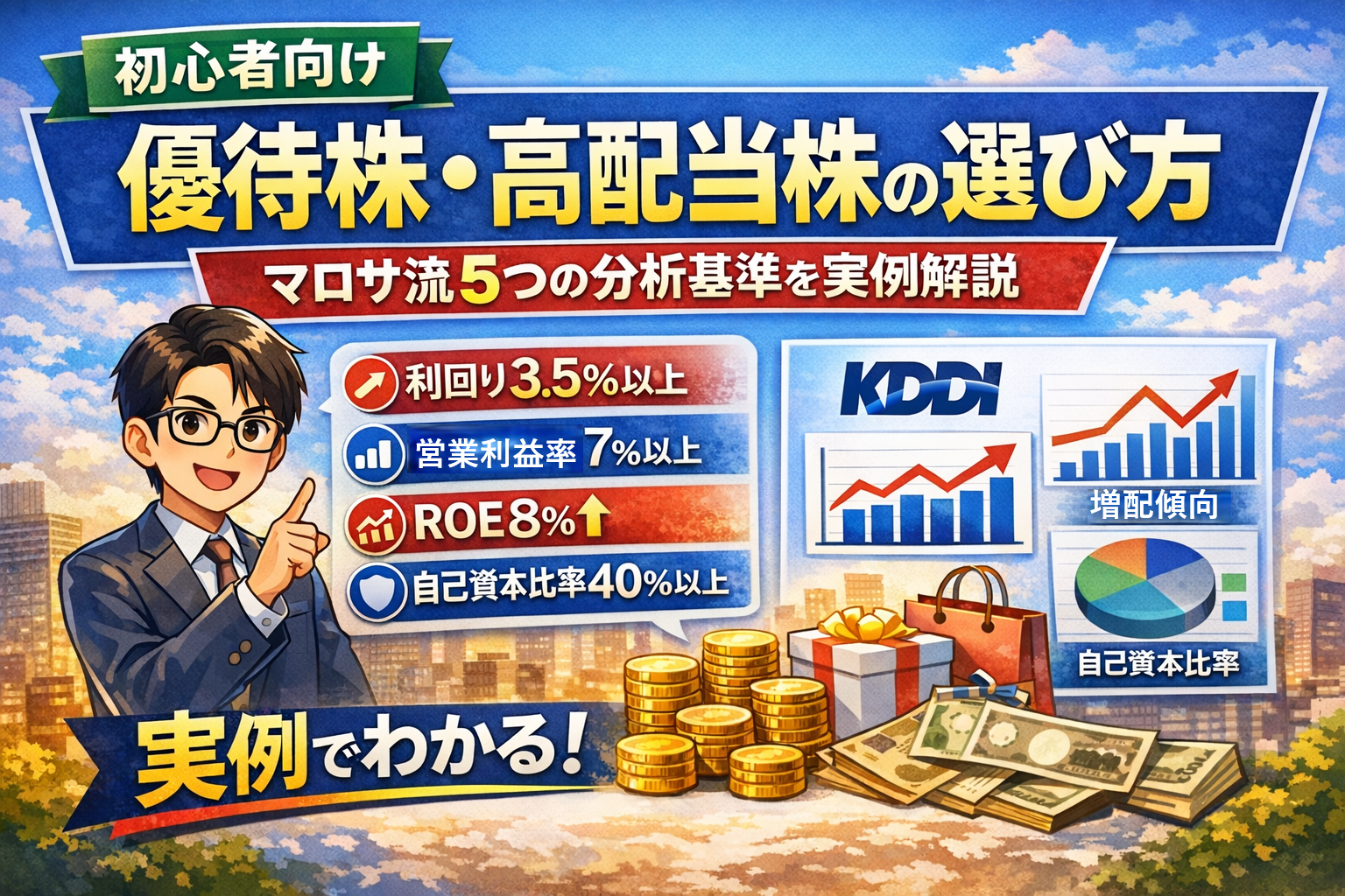 【初心者向け】優待株・高配当株の選び方｜マロサ流5つの分析基準をKDDIで実例解説